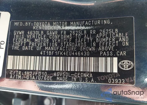 2014 Toyota Camry Le from USA, damaged, VIN 4T1BF1FK4EU446430